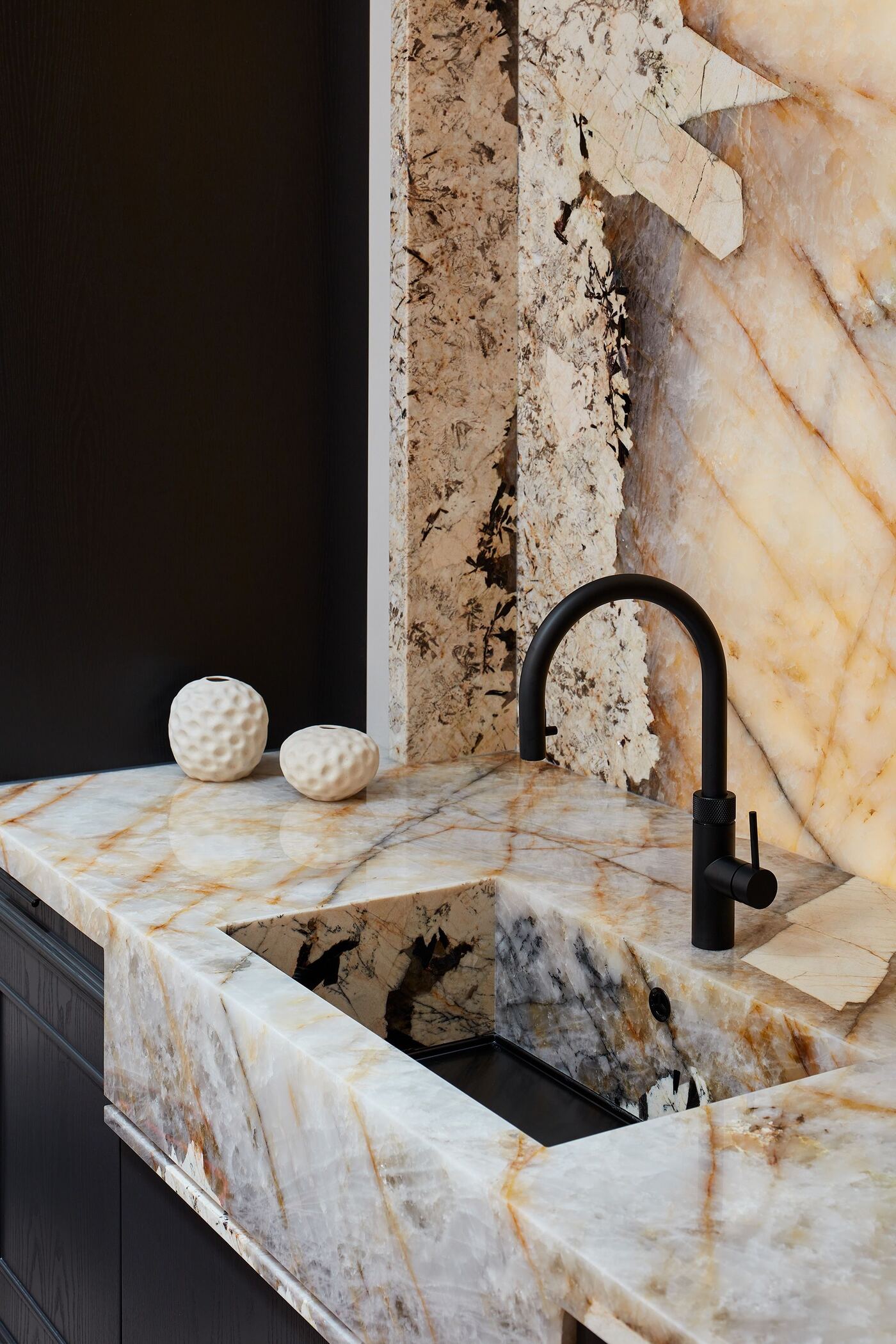 Stone benchtop and vanity detail