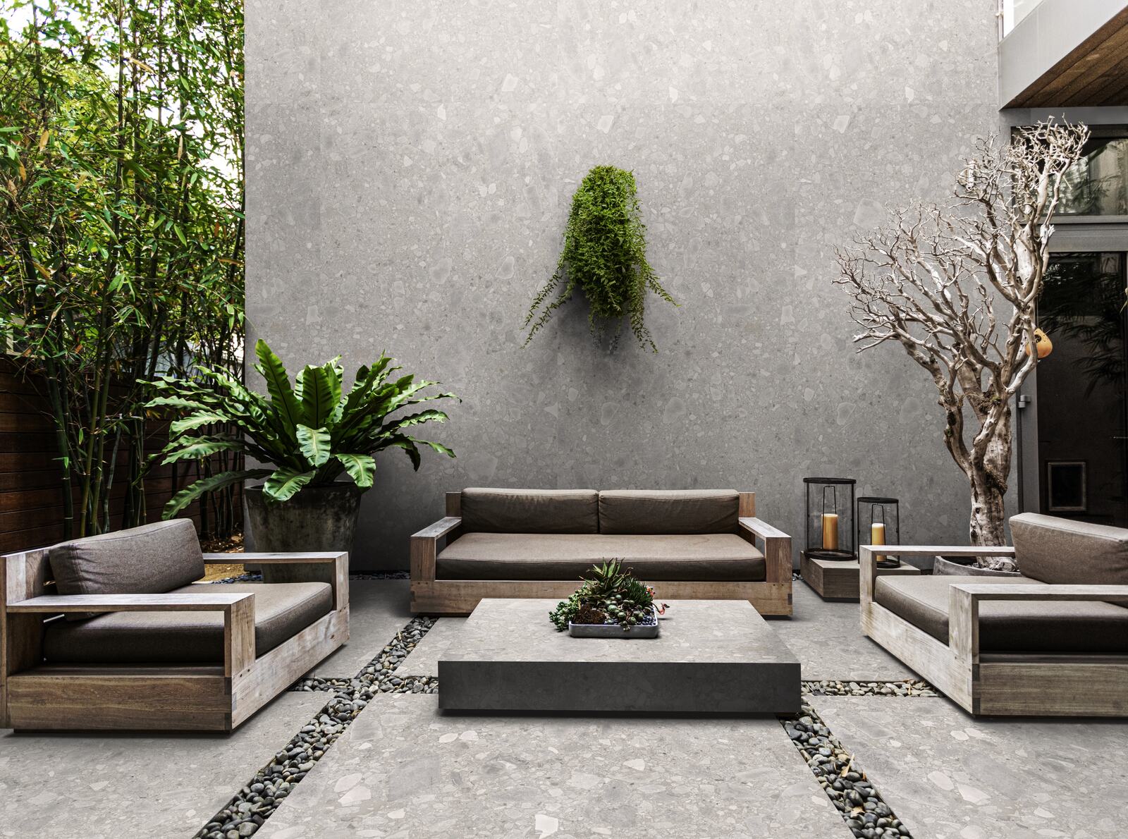 Exterior stone cladding and paving